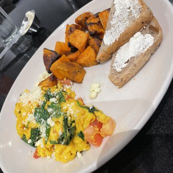 Sleepy Bee Cafe - Downtown - Bee Spoke Scramble with Roasted Sweet Potatoes and toast. - Breakfast & Brunch Near Me - Cincinnati, Ohio Sleepy Bee Cafe - Downtown - Bee Spoke Scramble with Roasted Sweet Potatoes and toast. - Breakfast & Brunch Near Me - Cincinnati, Ohio