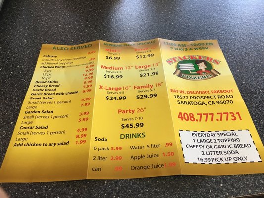 Menu photo 2 Stackers Pizzeria Saratoga, CA Menu photo 2 Stackers Pizzeria Saratoga, CA