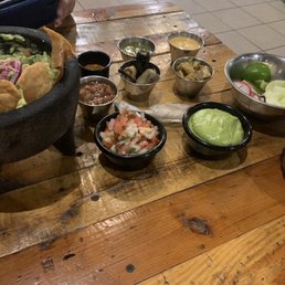 Guacamole dip. Array of salsas for your meal of choice. We had tacos and vampiros. Amazing Guacamole dip. Array of salsas for your meal of choice. We had tacos and vampiros. Amazing