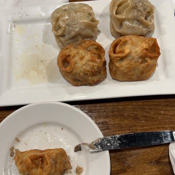 Karavan by 3 Olives - Manti- half fried and half original. I enjoyed the original better with yogurt sauce added - Uzbek Near Me - Raleigh, North Carolina