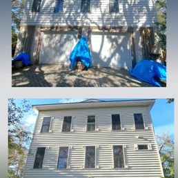 Exterior outside entrance of C & D Pressure Washing - Front of a Tybee Island house before and after low-pressure washing - Savannah, Georgia Exterior outside entrance of C & D Pressure Washing - Front of a Tybee Island house before and after low-pressure washing - Savannah, Georgia