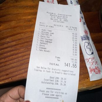 Kenka - Taking a picture of my Receipt before I pay cause I was afraid she was gonna overcharge me - Sushi Bars Near Me - New York, New York Kenka - Taking a picture of my Receipt before I pay cause I was afraid she was gonna overcharge me - Sushi Bars Near Me - New York, New York