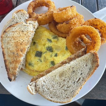 Beachside Diner - Western omelet with rye toast and a side of onion rings - Diners Near Me - St. Augustine, Florida Beachside Diner - Western omelet with rye toast and a side of onion rings - Diners Near Me - St. Augustine, Florida