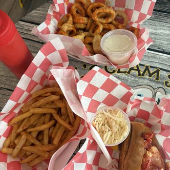 DJ’s Clam Shack - Maine Lobster Roll, buffalo calamari, side of french fries - Seafood Near Me - Huntington, New York DJ’s Clam Shack - Maine Lobster Roll, buffalo calamari, side of french fries - Seafood Near Me - Huntington, New York