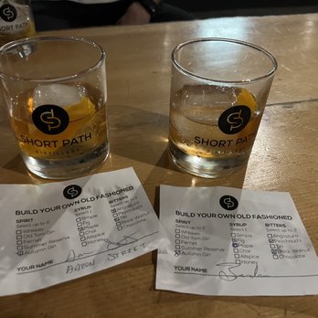 Short Path Distillery - two glasses of whiskey and a receipt - Distilleries Near Me - Everett, Massachusetts