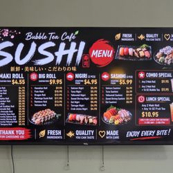They now have sushi!  2 rolls + 16oz bubble tea for $10.95 is amazing