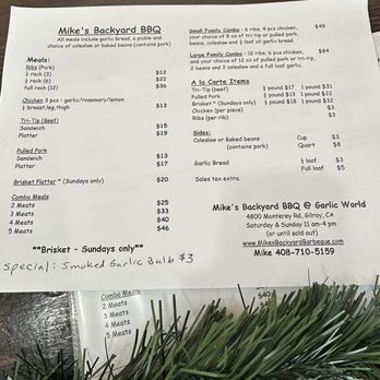 Mike's Backyard BBQ - Menu - Barbeque Near Me - Gilroy, California