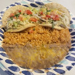 Mexican Express - 2 chicken tacos with rice and beans