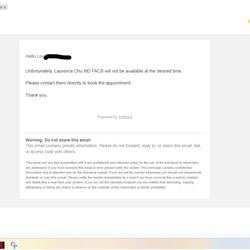 Chu Laurence, MD - Email I got minutes after leaving the office that supposedly they had already sent.