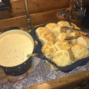 Cedar Crest Lodge - Biscuits (they were the size of hamburger buns) with sausage gravy. So good! - Bed & Breakfast Near Me - Pleasanton, Kansas