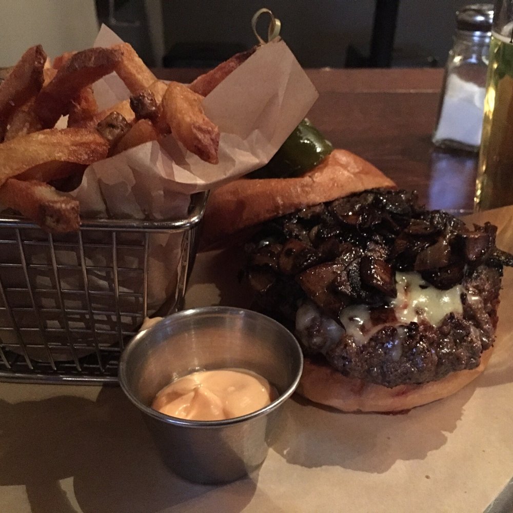 Vauxhall - "The Wild Life" burger, roasted mushrooms topped with Gruyere and Caramelized onions. Now thats a damn good burger! - Burgers Near Me - Huntington, New York Vauxhall - "The Wild Life" burger, roasted mushrooms topped with Gruyere and Caramelized onions. Now thats a damn good burger! - Burgers Near Me - Huntington, New York