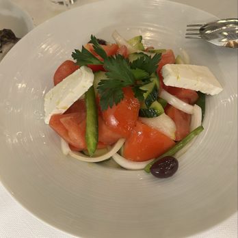 Estiatorio Milos - TOMATO SALAD Vine ripened freshly picked tomatoes with onions, cucumber, peppers, and feta - Venues & Event Spaces Near Me - Toronto, Ontario Estiatorio Milos - TOMATO SALAD Vine ripened freshly picked tomatoes with onions, cucumber, peppers, and feta - Venues & Event Spaces Near Me - Toronto, Ontario