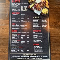 Rick’s Barbecue - Menu back