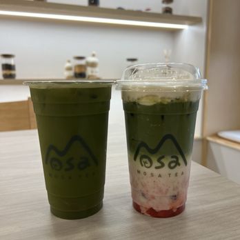 Mosa Tea - Genmai Matcha with Matcha Jelly, Strawberry Matcha Latte - Bubble Tea Near Me - San Diego, California