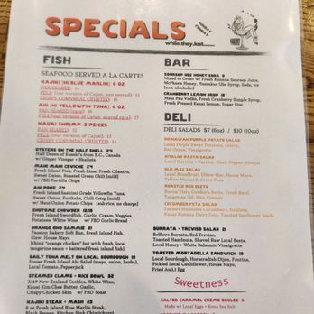 Fish Bar Deli - Specials Menu - Seafood Markets Near Me - Kapaa, Hawaii