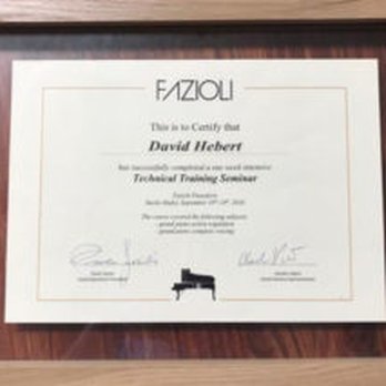 Hebert Piano Services - Faziloi Technical Training Certificate - Piano Services Near Me - Westminster, Colorado Hebert Piano Services - Faziloi Technical Training Certificate - Piano Services Near Me - Westminster, Colorado