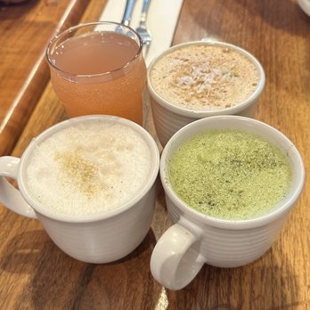 Kitchen Story - Grapefruit Mimosa, Coconut Cream Latte, Caramel Green Tea Latte, and Green Tea Latte - Breakfast & Brunch Near Me - Oakland, California