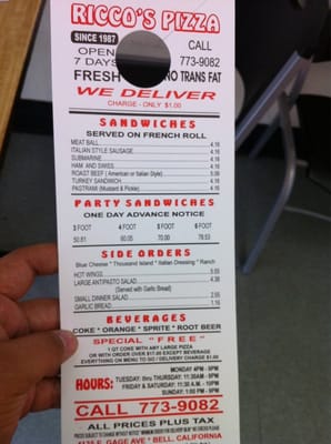 Menu photo 4 Ricco's Pizza Bell, CA