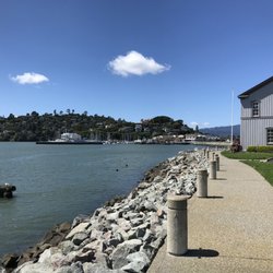 Tiburon Walking Tours - Shoreline Park, looking toward the Railroad and Ferry Depot Museum and downtown Tiburon.