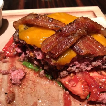 Roanoke - Medium rare burger sans bun. - Cocktail Bars Near Me - Chicago, Illinois