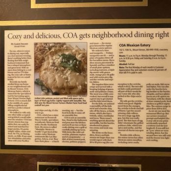 COA mexican eatery & tequileria - Inside: The Daily Herald review "Cozy and delicious, COA gets neighborhood dining right" - Mexican Near Me - Mount Vernon, Washington