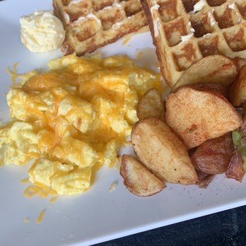 STIR - Classic waffle w/cheese eggs & potatoes - Bars Near Me - Raleigh, North Carolina