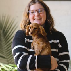 Square One Design - Alicia, Lead Designer, and Josie the office pup!