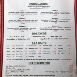 Anthonys Mexican Restaurant - Menu