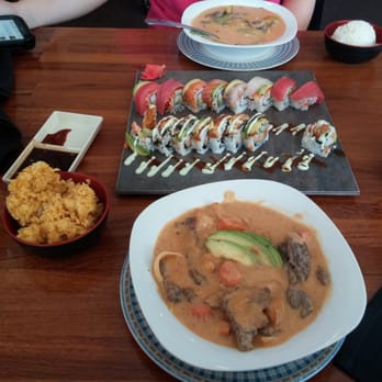 Sushi Thai Restaurant - Rainbow roll, caterpillar role, masamung beef curry, and panang curry at sushi thai - Sushi Bars Near Me - Warner Robins, Georgia