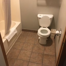 Tiny 80's bathroom and micro toilet. Fine for a Super 8 or family owned vintage motel but not in the $100+ market! Tiny 80's bathroom and micro toilet. Fine for a Super 8 or family owned vintage motel but not in the $100+ market!
