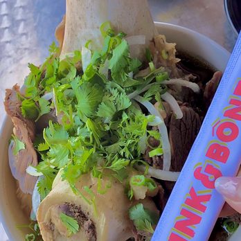 Shank & Bone - Shank and Bone pho, ordered Gluten Free=No noodles, presented with 2 beastly sized beef marrow filled bones...broth was herbaceous good - Vietnamese Near Me - San Diego, California Shank & Bone - Shank and Bone pho, ordered Gluten Free=No noodles, presented with 2 beastly sized beef marrow filled bones...broth was herbaceous good - Vietnamese Near Me - San Diego, California