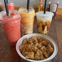 Zero Degrees - Watermelon Slush, Camo Thai and Tiger Sugar Milk Tea for drinks and Salt Pepper Popcorn Chicken.