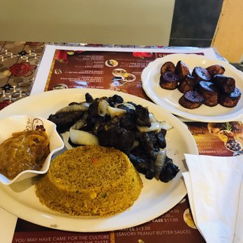 Maty's - Debee(Grilled Lamb), Onion Sauce, Senegalese jollof rice and fried plantains. - Senegalese Near Me - Detroit, Michigan Maty's - Debee(Grilled Lamb), Onion Sauce, Senegalese jollof rice and fried plantains. - Senegalese Near Me - Detroit, Michigan