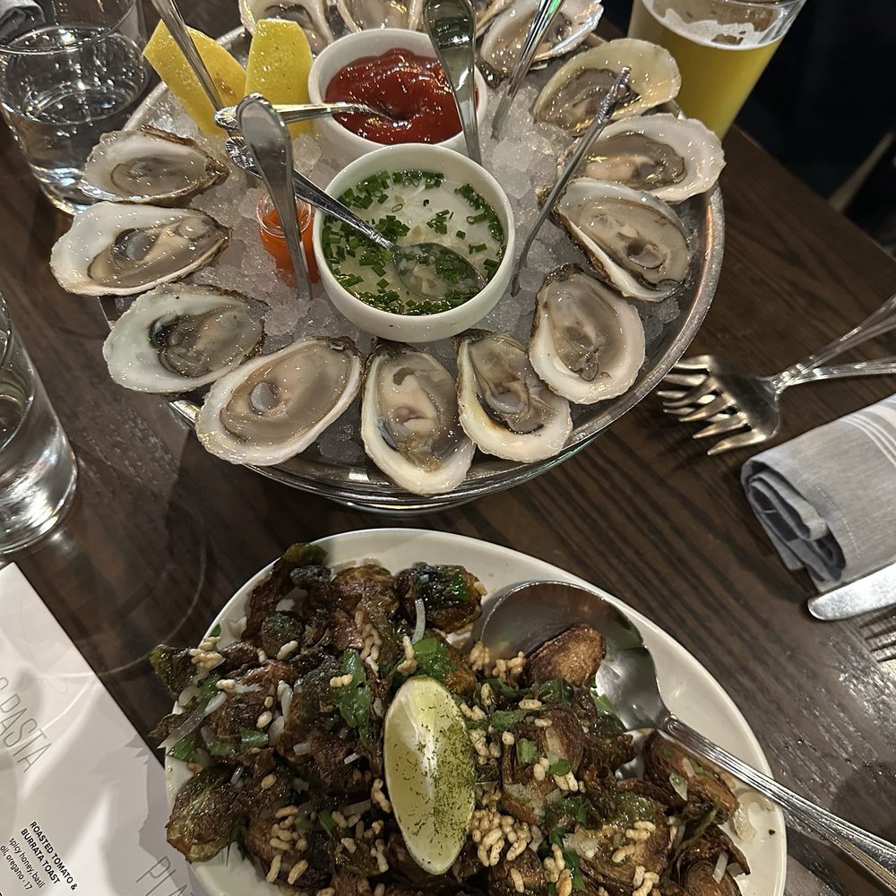 Oysters and fried brussel sprouts