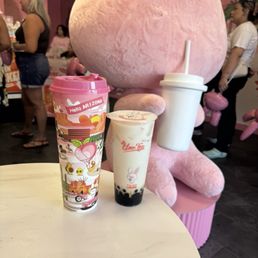 Brown sugarBoba  and a passion fruit watermelon tea in a bunny surprise cup