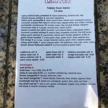 Three's Bar & Grill - Happy hour menu - Asian Fusion Near Me - Kihei, Hawaii