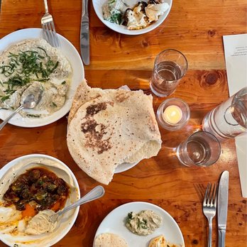Mediterranean Exploration - Brussels sprout hummus, Roasted Eggplant Dip - Mediterranean Near Me - Portland, Oregon