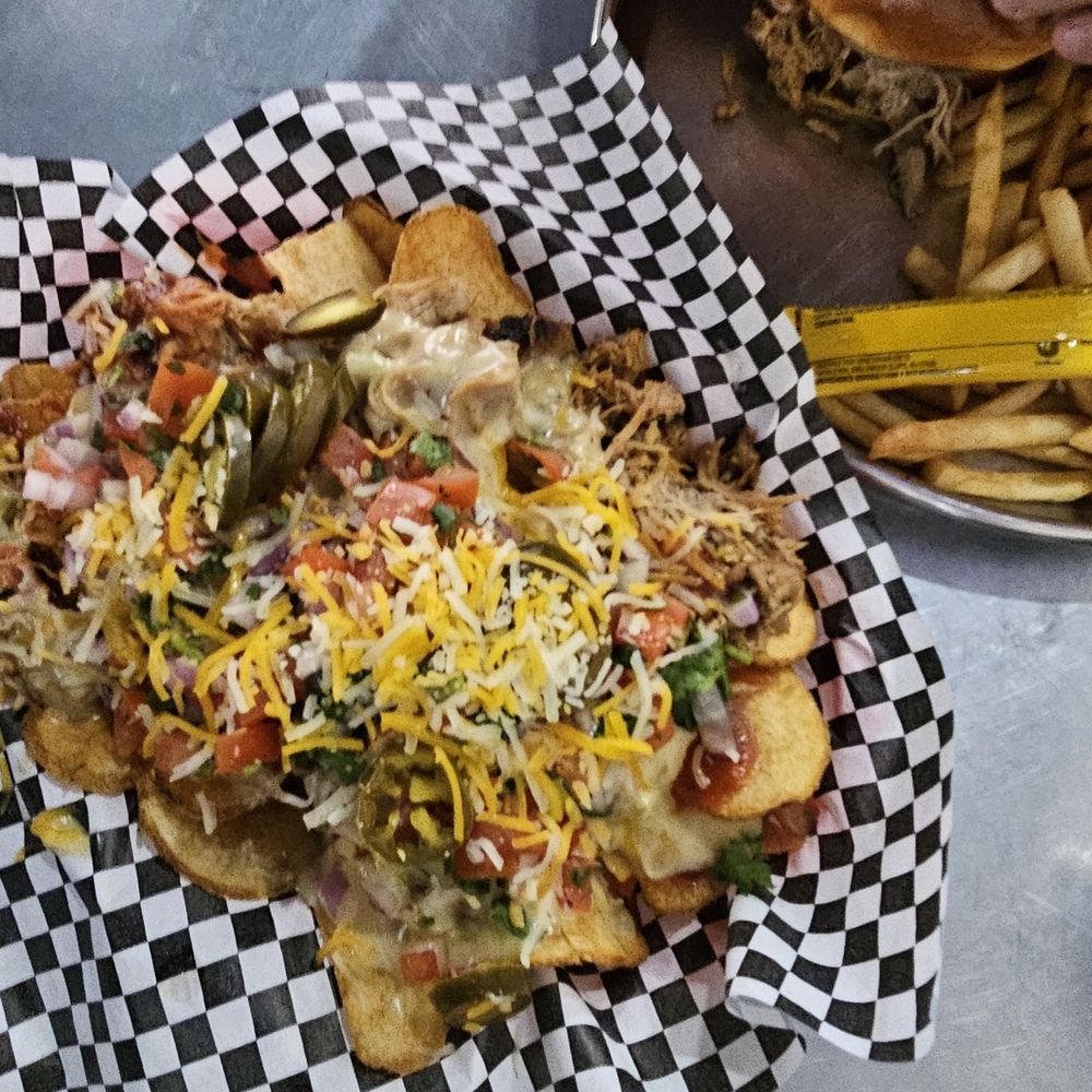 Cruiser's Cafe 66 - Loaded nachos with hand made potatoes chips. - American Near Me - Williams, Arizona Cruiser's Cafe 66 - Loaded nachos with hand made potatoes chips. - American Near Me - Williams, Arizona