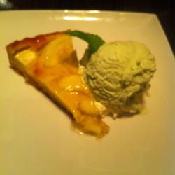 Zaza - Warm apple and almond tart served with pistachio ice cream