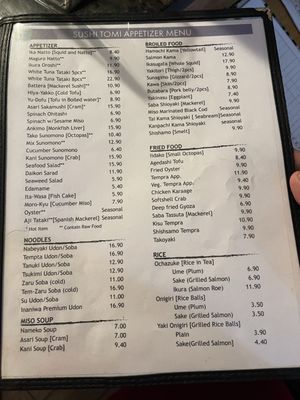 Menu photo 5 Sushi Tomi Mountain View, CA