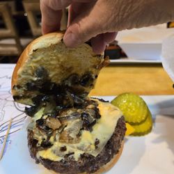 Castle Rock Bar and Grill - Mushroom Burgers with sauteed onions, mushrooms and cheese