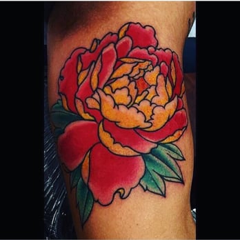 Desert Rose Tattoo Parlor - Matt did my husbands peony. This is taken right after he was finished. It has healed beautifully!! - Tattoo Near Me - Palm Desert, California Desert Rose Tattoo Parlor - Matt did my husbands peony. This is taken right after he was finished. It has healed beautifully!! - Tattoo Near Me - Palm Desert, California