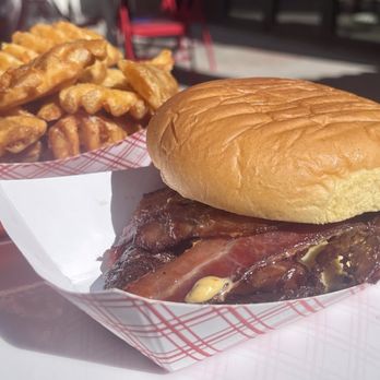 Bad Jimmy's - Classic Double with bacon and a side of waffle fries - Burgers Near Me - Phoenix, Arizona Bad Jimmy's - Classic Double with bacon and a side of waffle fries - Burgers Near Me - Phoenix, Arizona