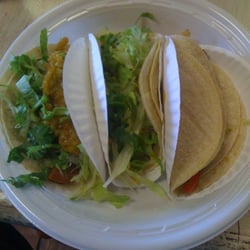 Three yummy soft tacos -- chorizo, BBQ rib & Texas brisket