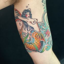 Sacred Rose Tattoo - Traditional mermaid by Karen