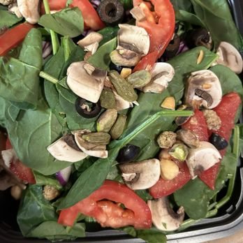 Oliva - Salad with lettuce, spinach, red cabbage, mushrooms, black olives, and various nuts and possibly raisins. Fresh and delicious. - Salad Near Me - Lake Forest, California Oliva - Salad with lettuce, spinach, red cabbage, mushrooms, black olives, and various nuts and possibly raisins. Fresh and delicious. - Salad Near Me - Lake Forest, California