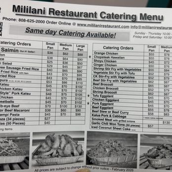 Mililani Restaurant - Catering menu - Hawaiian Near Me - Mililani, Hawaii
