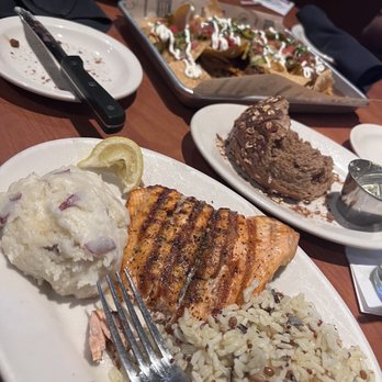 Black Angus Steakhouse - Salmon with wild rice and mashed potato - Steakhouses Near Me - Burbank, California Black Angus Steakhouse - Salmon with wild rice and mashed potato - Steakhouses Near Me - Burbank, California