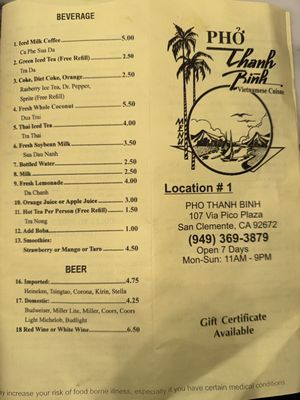 Menu photo 5 Pho Thanh Binh San Clemente, CA