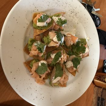 Cactus Grill - Salmon Nachos with cream cheese, cilantro, and a touch of guacamole. - Mexican Near Me - Meridian, Texas